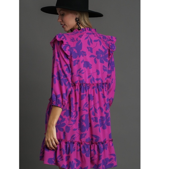 "The Paris" Fuchsia and Violet Floral Dress - Picture 2 of 3